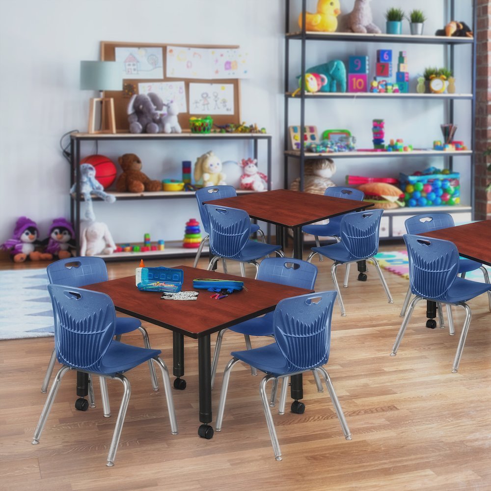 48 Square Mobile Classroom Table- Cherry & 4 Andy 12 Stack Chairs- Blue. Picture 7