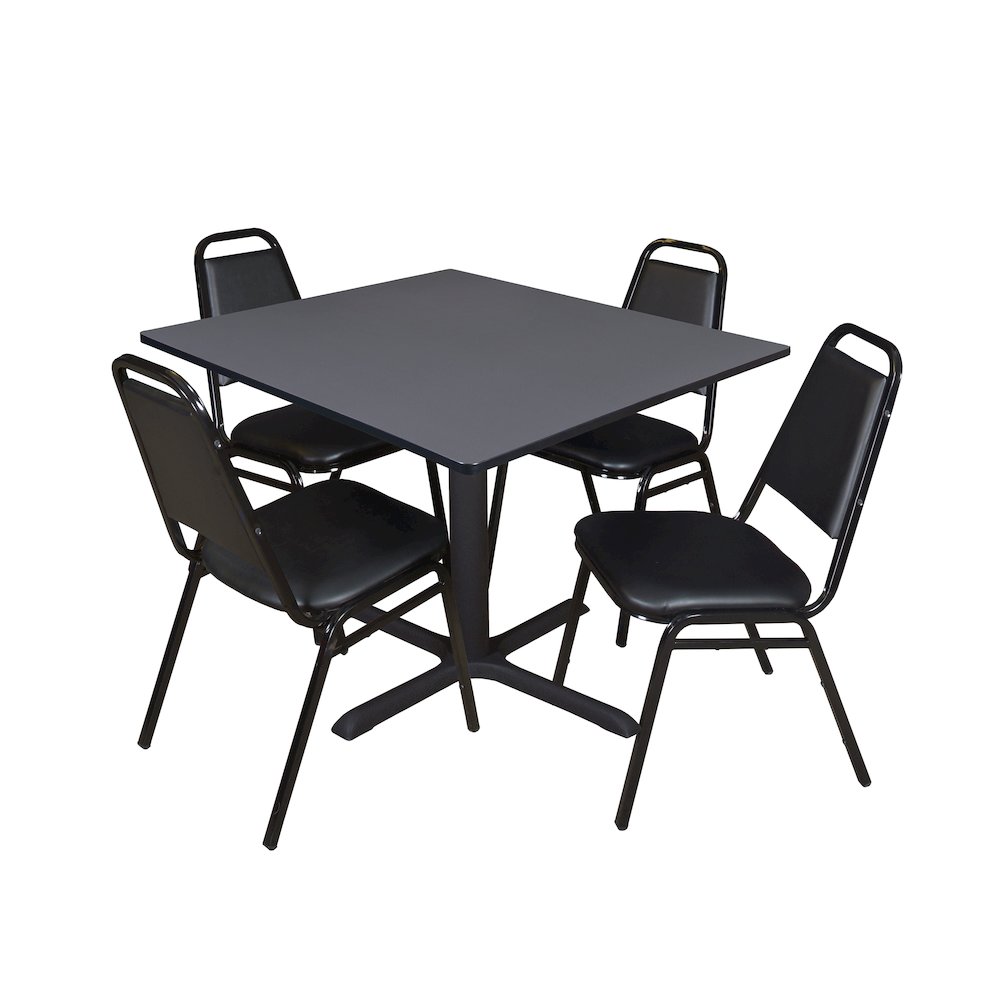 48 in. Square X-Base Breakroom Table- Grey & 4 Restaurant Stack Chairs- Black. Picture 1