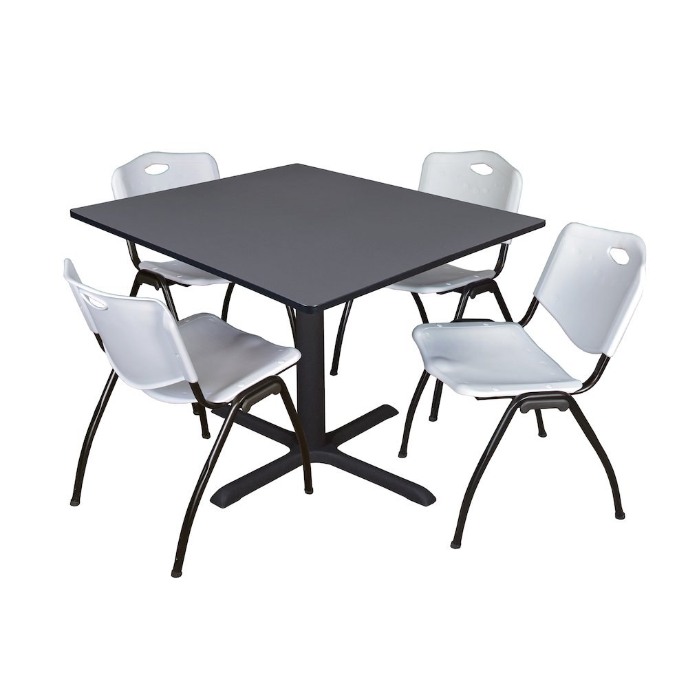 48 in. Square X-Base Breakroom Table- Grey & 4 M Stack Chairs- Grey. Picture 1