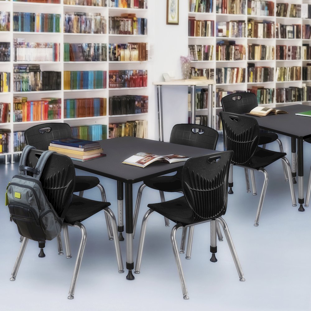 48 Square Adjustable Classroom Table- Grey & 4 Andy 18 Stack Chairs- Black. Picture 7