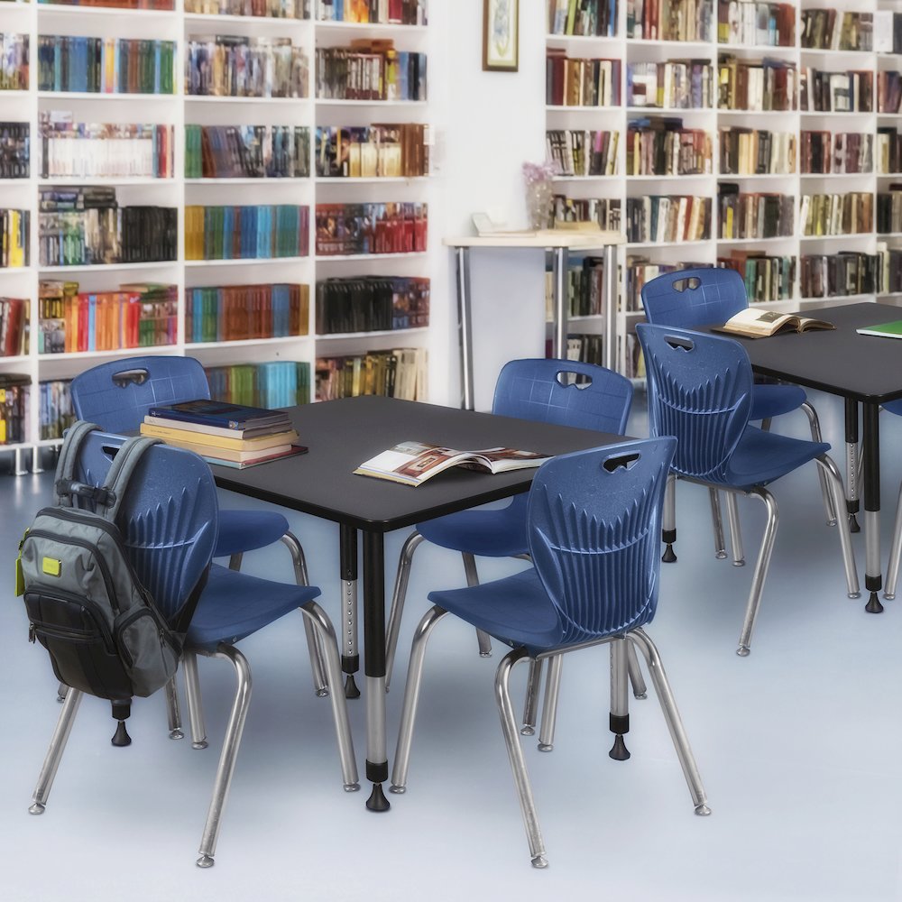 48 Square Adjustable Classroom Table- Grey & 4 Andy 18 Stack Chairs- Blue. Picture 7