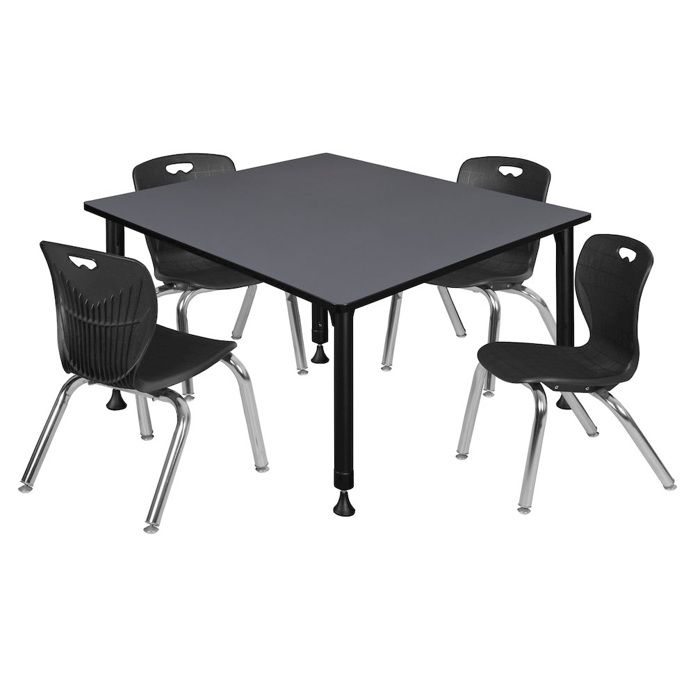48 Square Adjustable Classroom Table- Grey & 4 Andy 12 Stack Chairs- Black. Picture 1