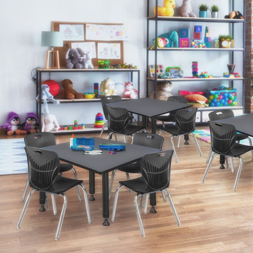 48 Square Adjustable Classroom Table- Grey & 4 Andy 12 Stack Chairs- Black. Picture 7