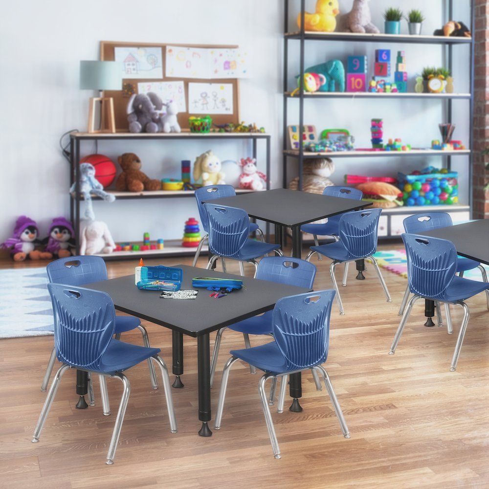 48 Square Adjustable Classroom Table- Grey & 4 Andy 12 Stack Chairs- Blue. Picture 7