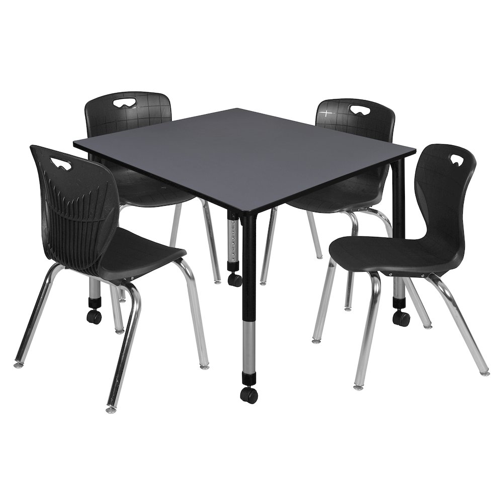 48 Square Mobile Classroom Table- Grey & 4 Andy 18 Stack Chairs- Black. Picture 1