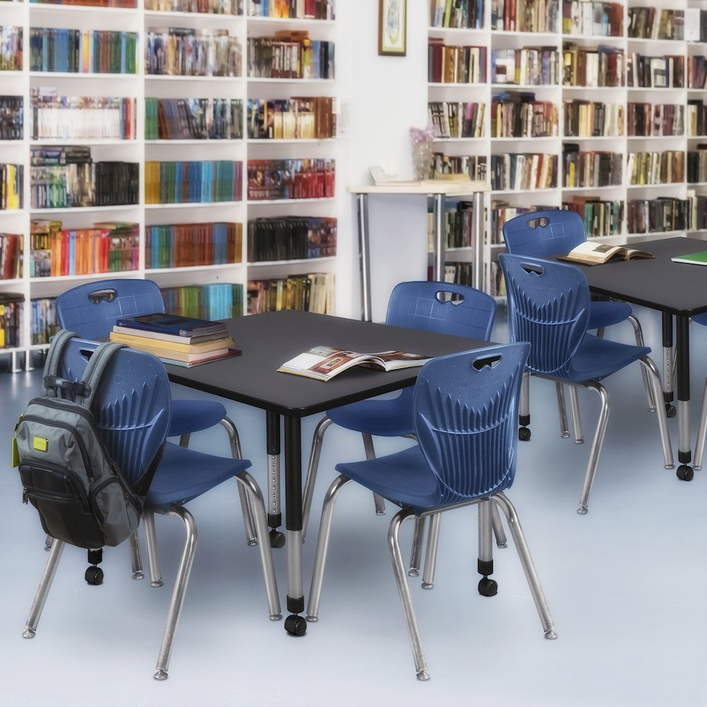 48 Square Mobile Adjustable Classroom Table- Grey & 4 Andy 18 Stack Chairs- Blue. Picture 7