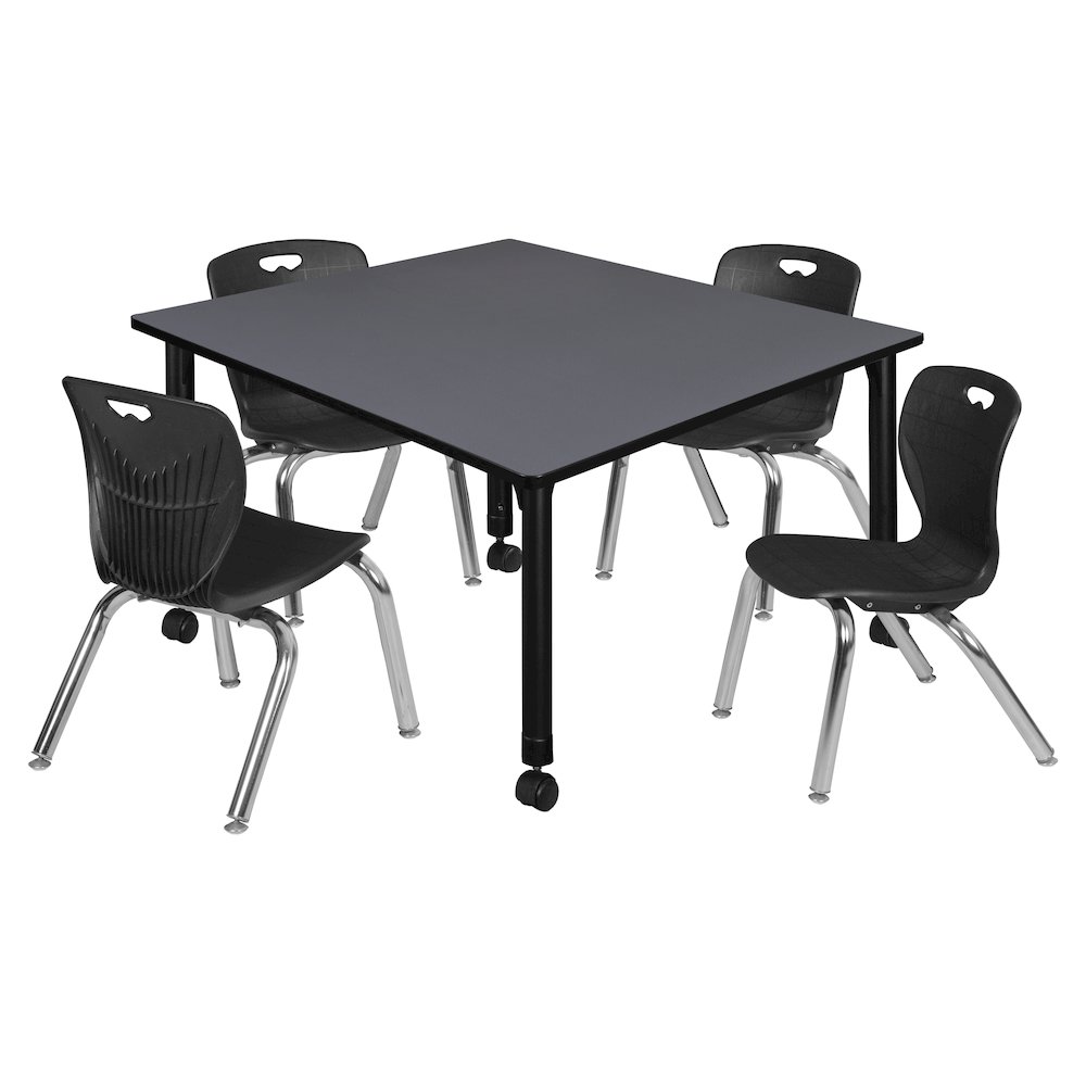 48 Square Mobile Classroom Table- Grey & 4 Andy 12 Stack Chairs- Black. Picture 1