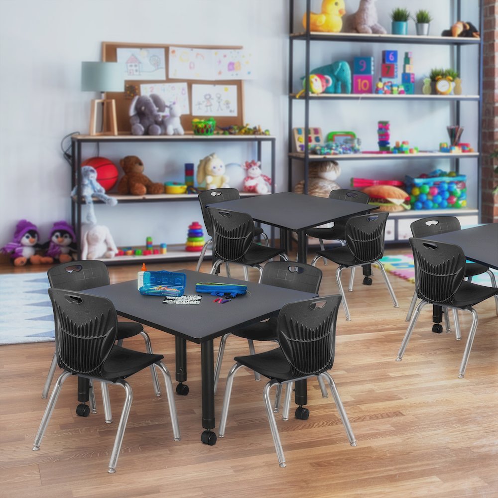 48 Square Mobile Classroom Table- Grey & 4 Andy 12 Stack Chairs- Black. Picture 7