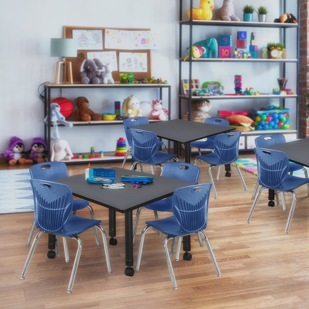 48 Square Mobile Adjustable Classroom Table- Grey & 4 Andy 12 Stack Chairs- Blue. Picture 7