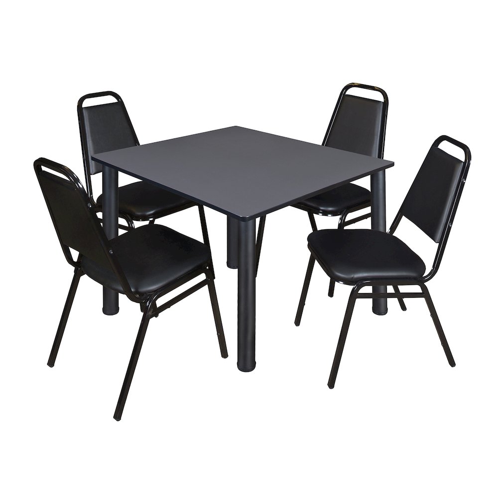 48 in Square Breakroom Table- Grey Top, Black Legs, 4 Restaurant Stack Chairs. Picture 1