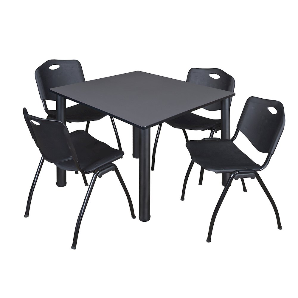 48 in Square Breakroom Table- Grey Top, Black Legs, 4 M Stack Chairs- Black. Picture 1