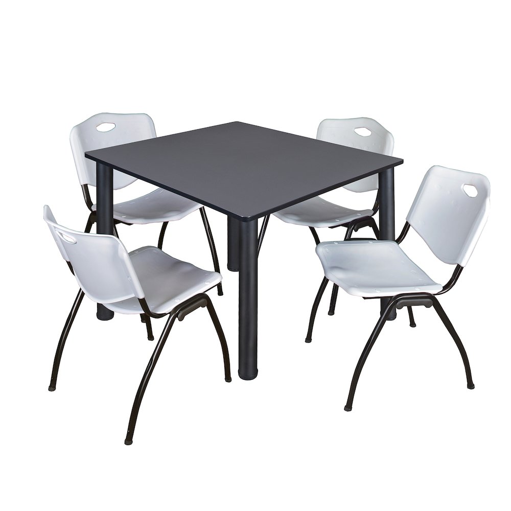 48 in Square Breakroom Table- Grey Top, Black Legs, 4 M Stack Chairs- Grey. Picture 1