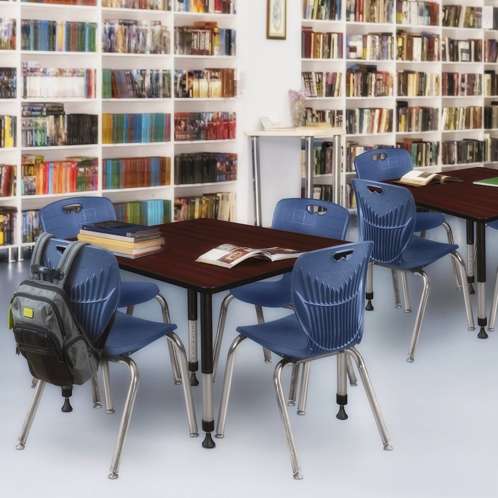 48 Square Adjustable Classroom Table- Mahogany & 4 Andy 18 Stack Chairs- Blue. Picture 7
