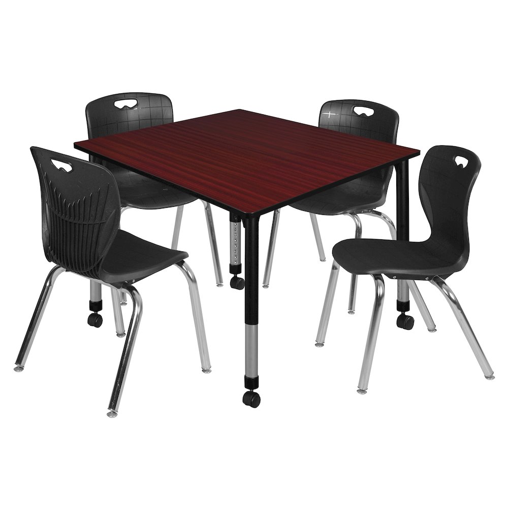 48 Square Mobile Classroom Table- Mahogany & 4 Andy 18 Stack Chairs- Black. Picture 1