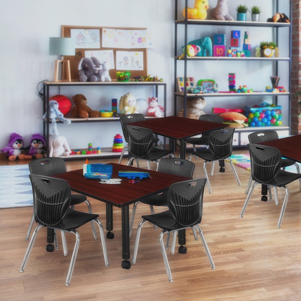 48 Square Mobile Classroom Table- Mahogany & 4 Andy 12 Stack Chairs- Black. Picture 7