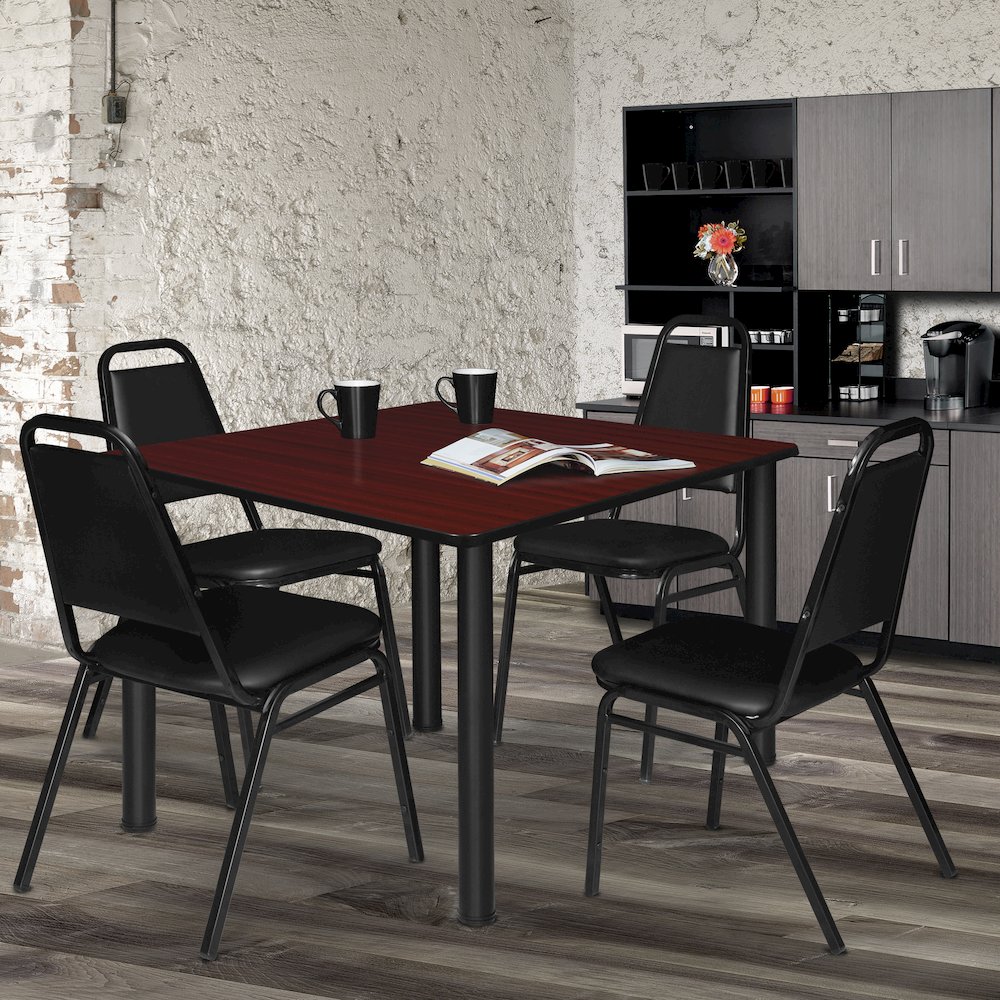 48 in. Large Square Breakroom Table- Mahogany Top, Black Legs. Picture 3