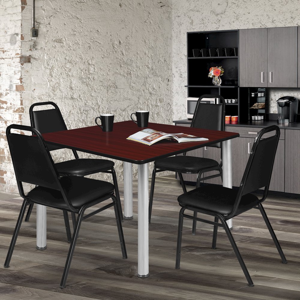 48 in. Large Square Breakroom Table- Mahogany Top, Chrome Legs. Picture 3