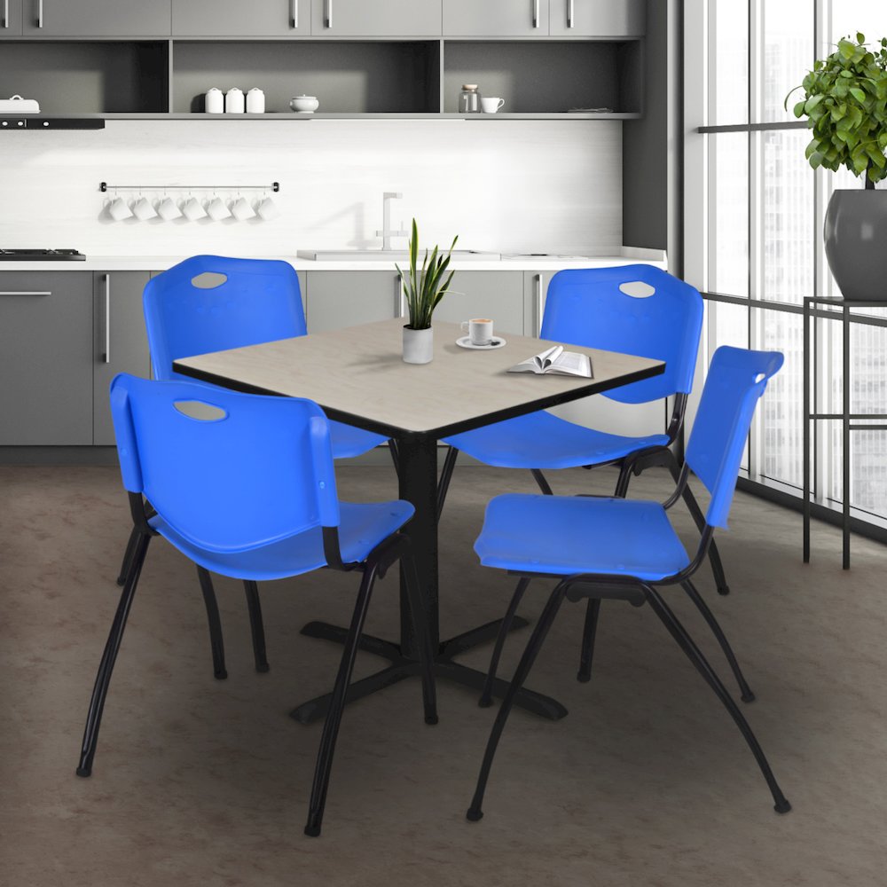 48 in. Square X-Base Breakroom Table- Maple & 4 M Stack Chairs- Blue. Picture 9