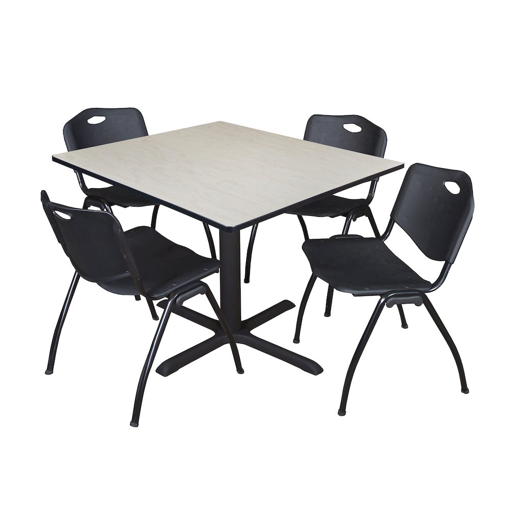 48 in. Square X-Base Breakroom Table- Maple & 4 M Stack Chairs- Black. Picture 1