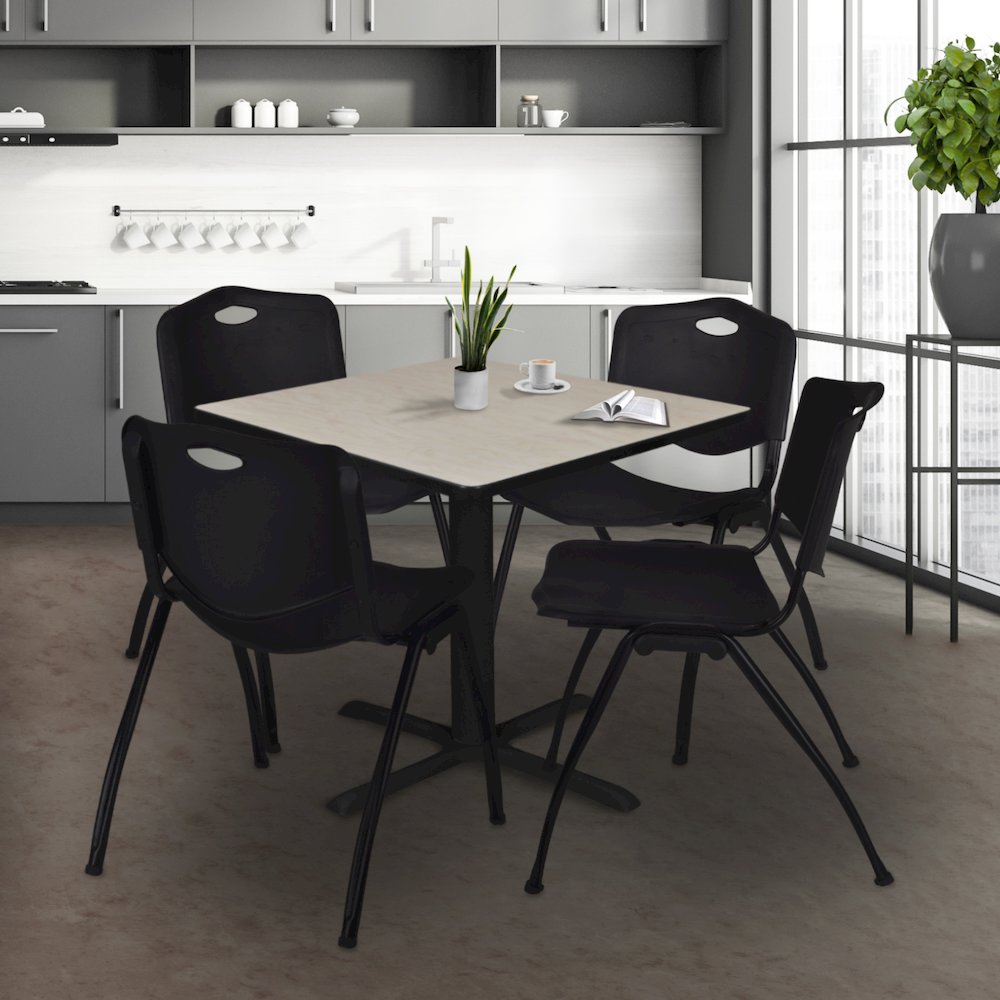 48 in. Square X-Base Breakroom Table- Maple & 4 M Stack Chairs- Black. Picture 9