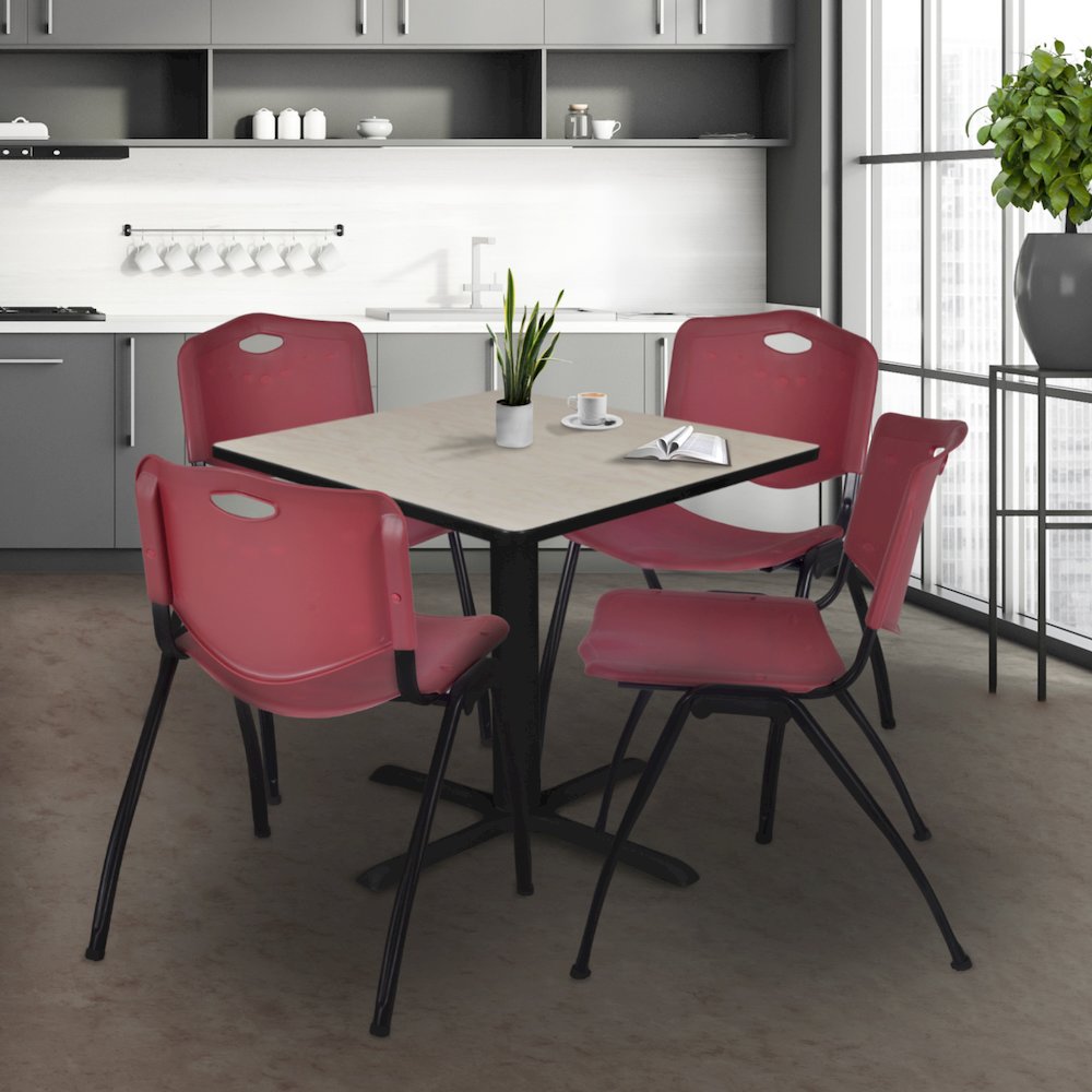 48 in. Square X-Base Breakroom Table- Maple & 4 M Stack Chairs- Burgundy. Picture 9