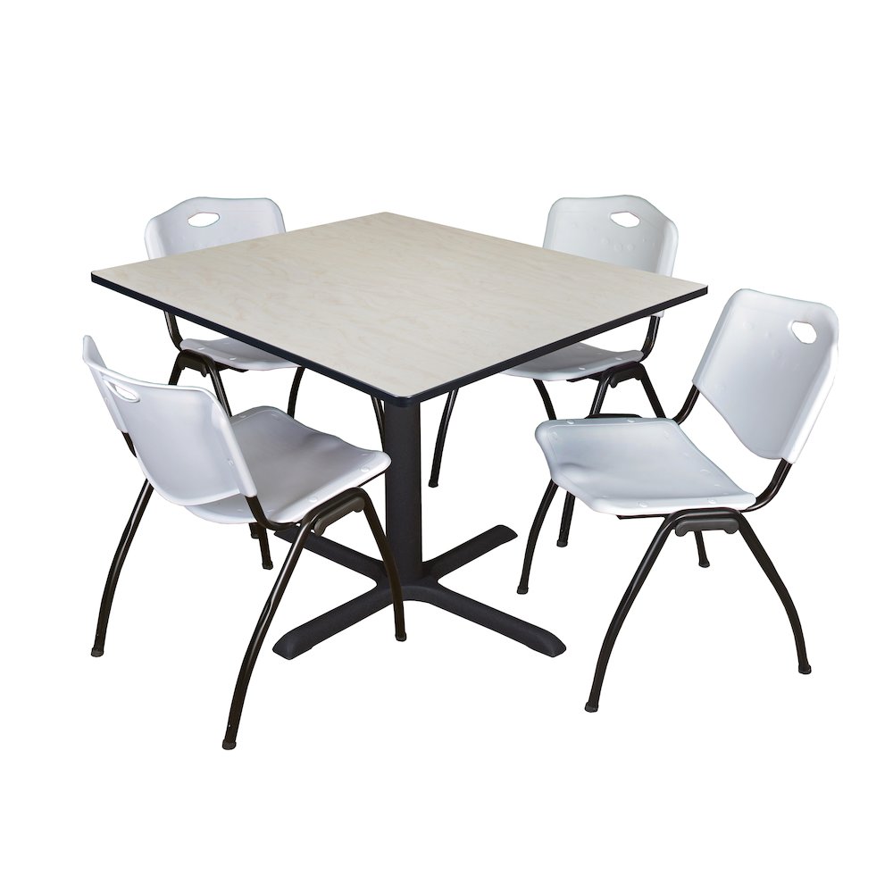 48 in. Square X-Base Breakroom Table- Maple & 4 M Stack Chairs- Grey. Picture 1