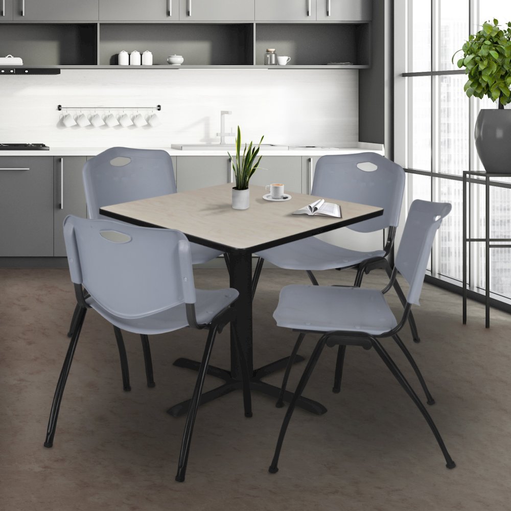 48 in. Square X-Base Breakroom Table- Maple & 4 M Stack Chairs- Grey. Picture 9