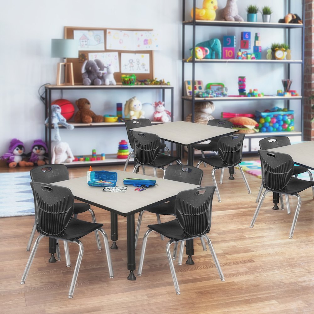 48 Square Adjustable Classroom Table- Maple & 4 Andy 12 Stack Chairs- Black. Picture 7