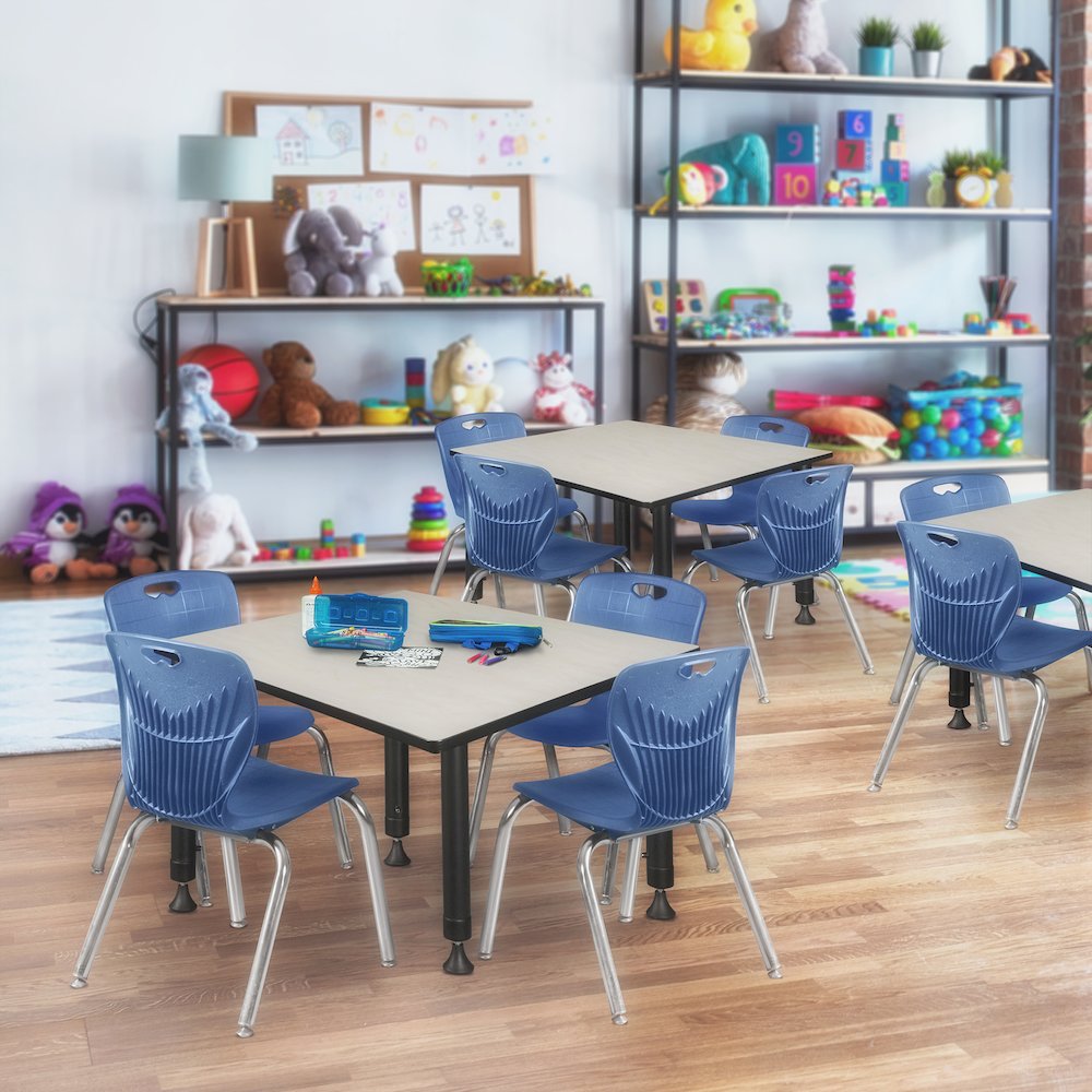 48 Square Adjustable Classroom Table- Maple & 4 Andy 12 Stack Chairs- Blue. Picture 7