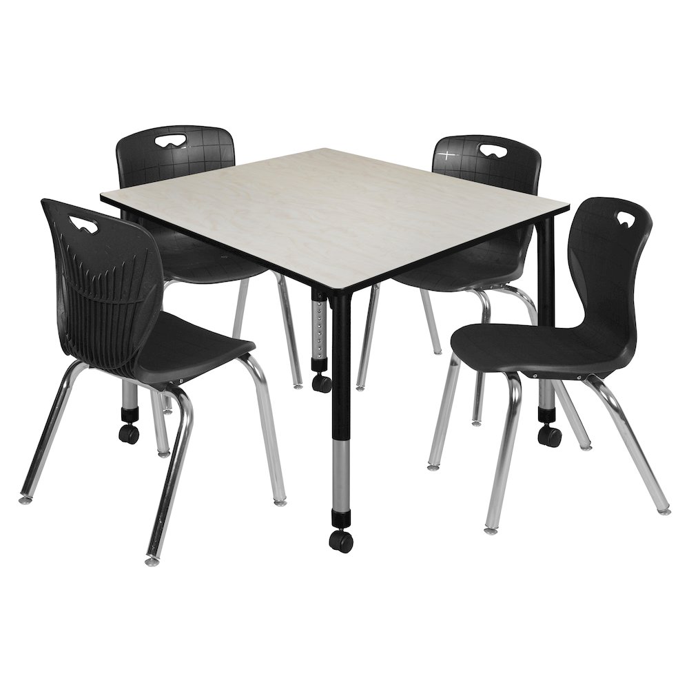 48 Square Mobile Classroom Table- Maple & 4 4 Andy 18 Stack Chairs- Black. Picture 1