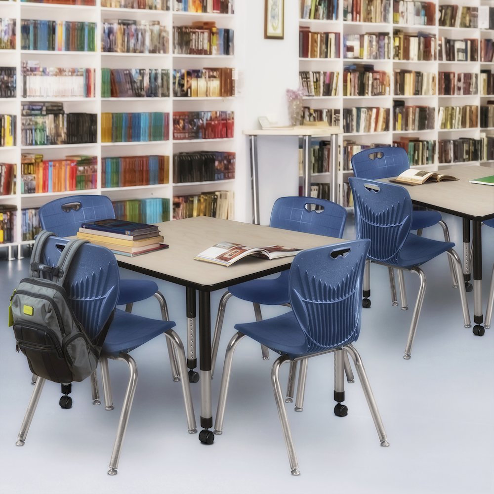48 Square Mobile Classroom Table- Maple & 4 4 Andy 18 Stack Chairs- Blue. Picture 7