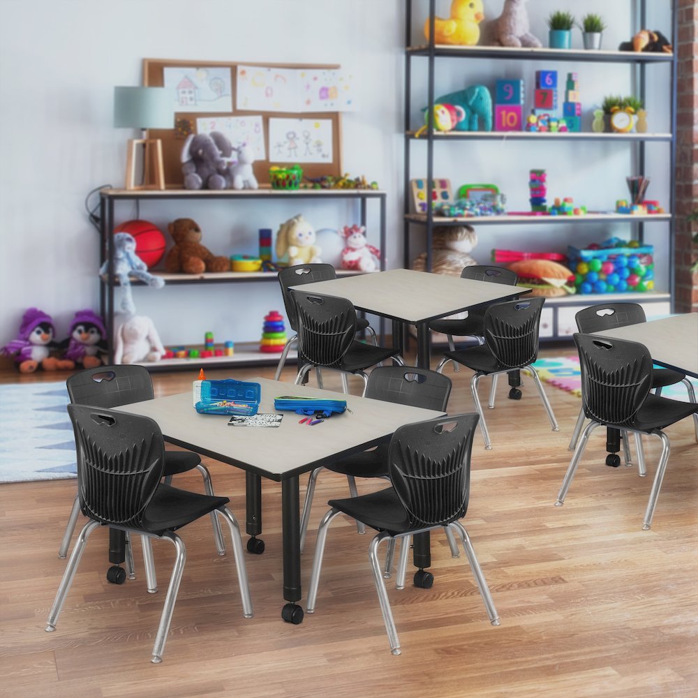 48 Square Mobile Classroom Table- Maple & 4 4 Andy 12 Stack Chairs- Black. Picture 7