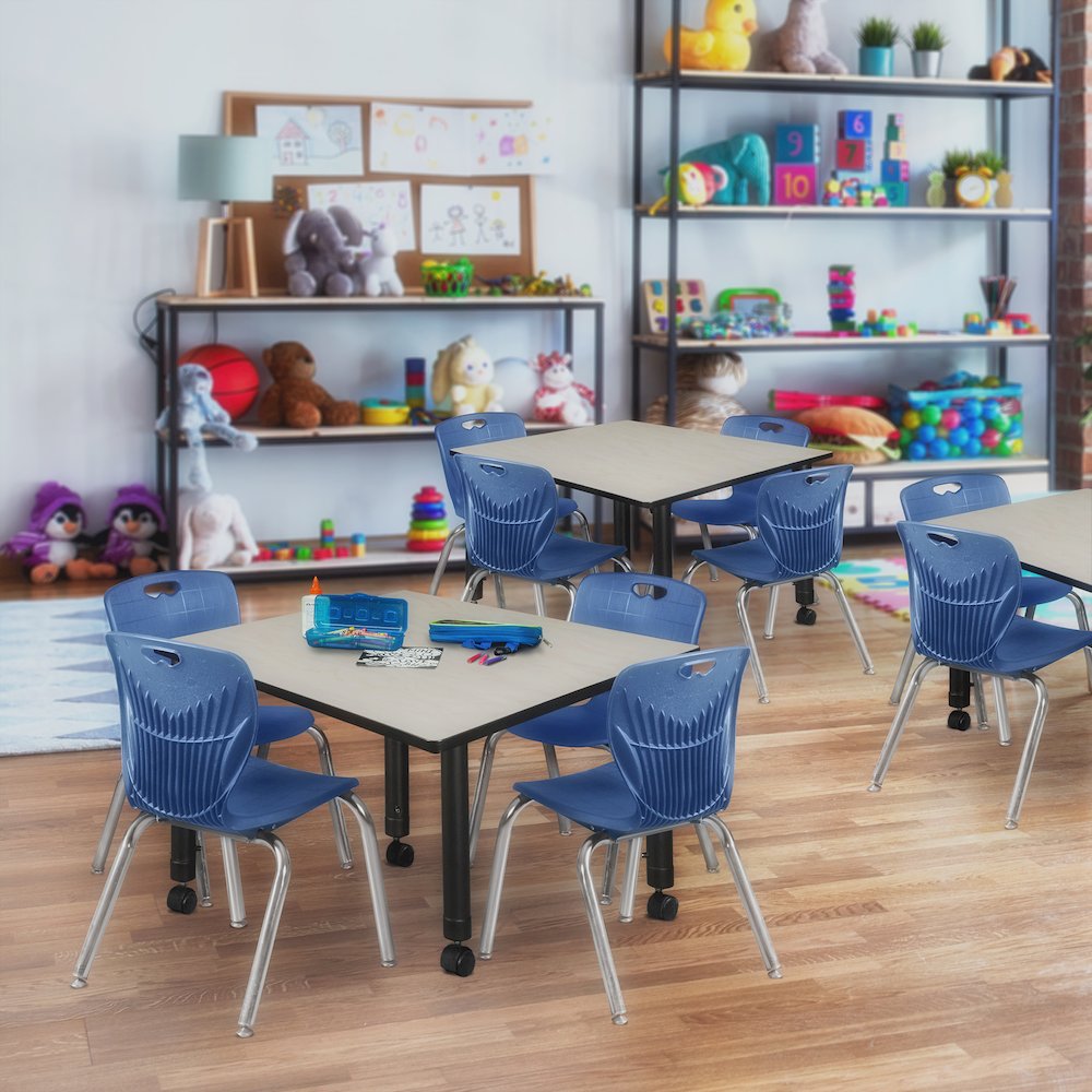 48 Square Mobile Classroom Table- Maple & 4 4 Andy 12 Stack Chairs- Blue. Picture 7