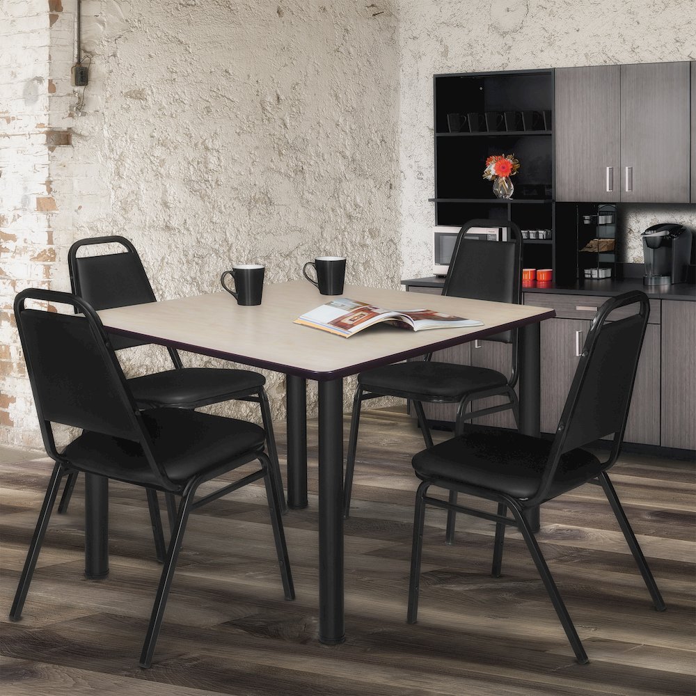48 in Square Breakroom Table- Maple Top, Black Legs, 4 Restaurant Stack Chairs. Picture 7