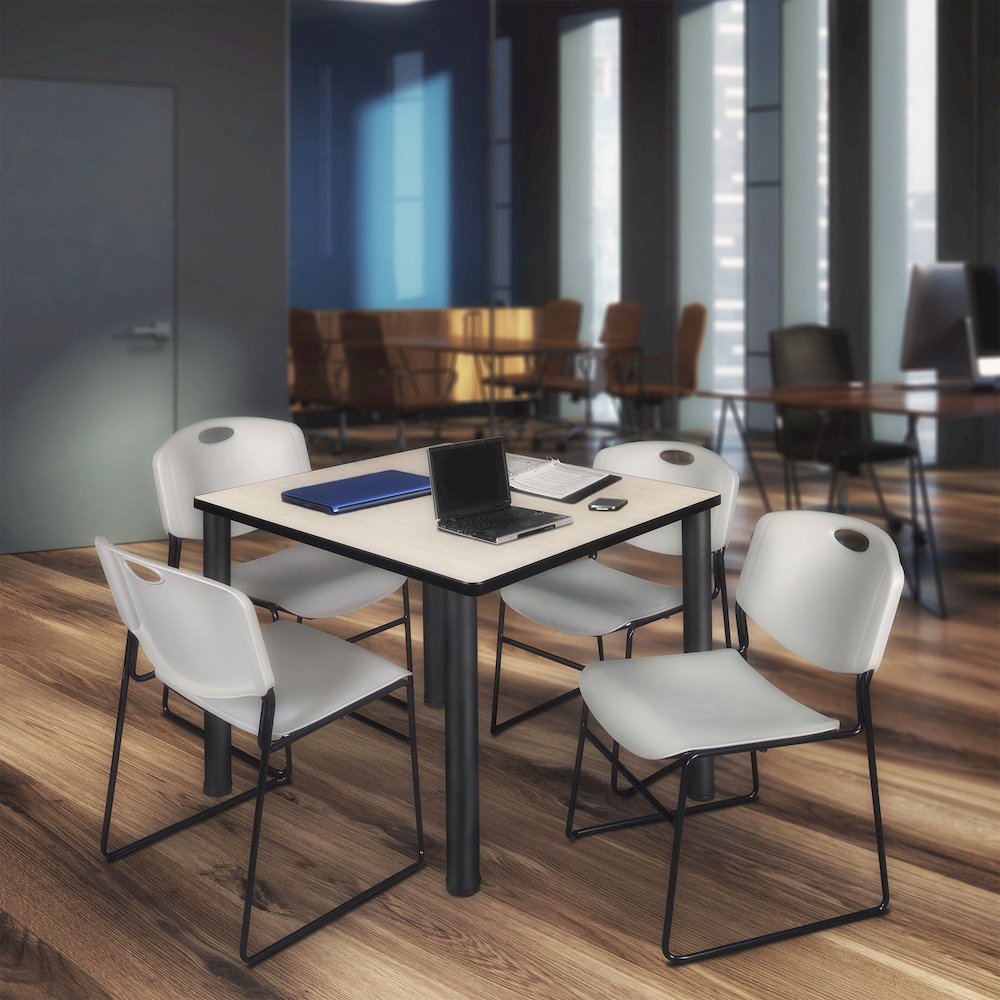 48 in Square Breakroom Table- Maple Top, Black Legs, 4 Zeng Stack Chairs- Grey. Picture 7
