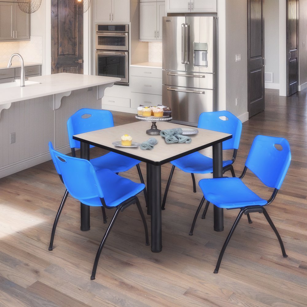 48 in Square Breakroom Table- Maple Top, Black Legs, 4 M Stack Chairs- Blue. Picture 7