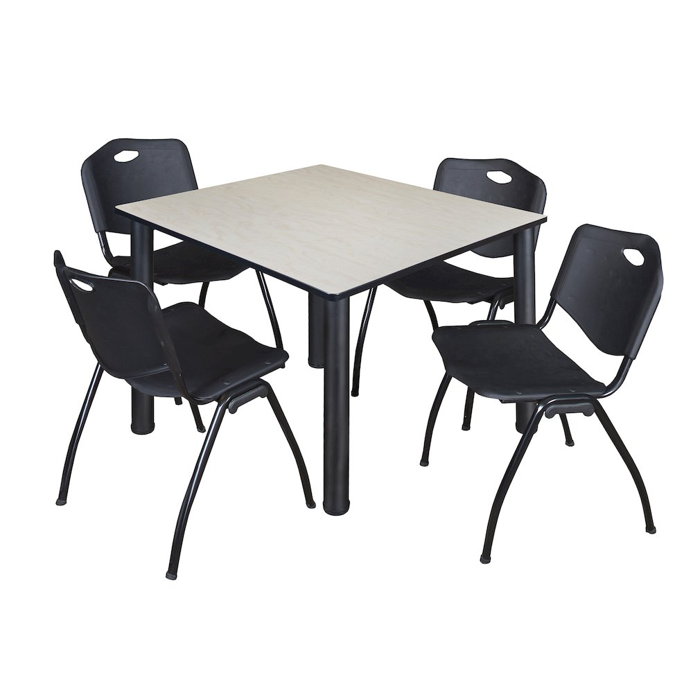 48 in Square Breakroom Table- Maple Top, Black Legs, 4 M Stack Chairs- Black. Picture 1