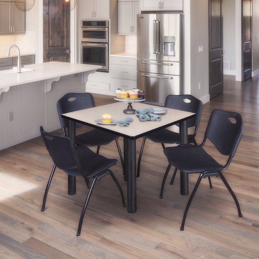 48 in Square Breakroom Table- Maple Top, Black Legs, 4 M Stack Chairs- Black. Picture 7