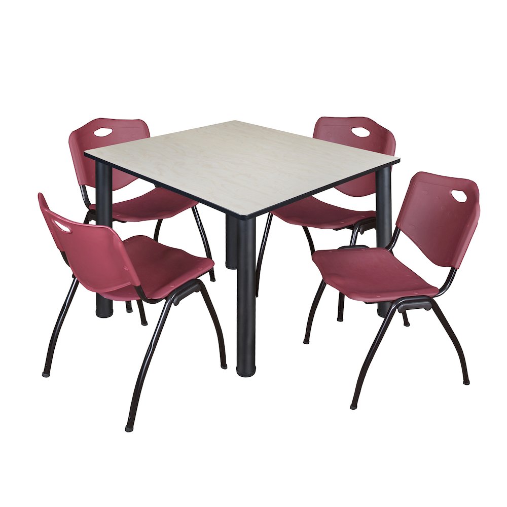 48 in Square Breakroom Table- Maple Top, Black Legs, 4 M Stack Chairs- Burgundy. Picture 1