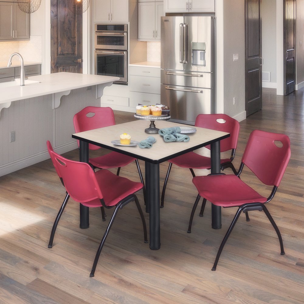 48 in Square Breakroom Table- Maple Top, Black Legs, 4 M Stack Chairs- Burgundy. Picture 7