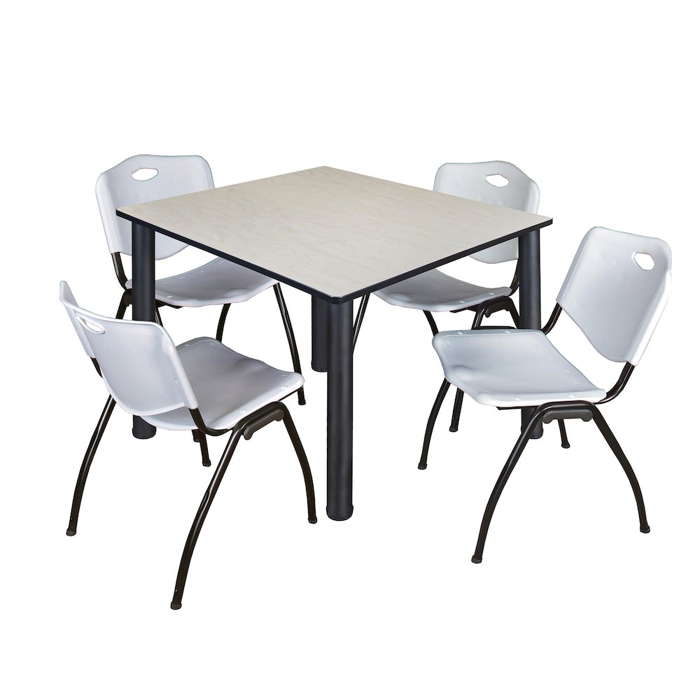 48 in Square Breakroom Table- Maple Top, Black Legs, 4 M Stack Chairs- Grey. Picture 1