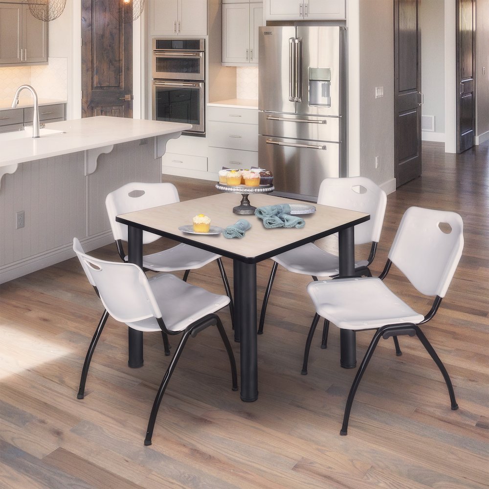 48 in Square Breakroom Table- Maple Top, Black Legs, 4 M Stack Chairs- Grey. Picture 7