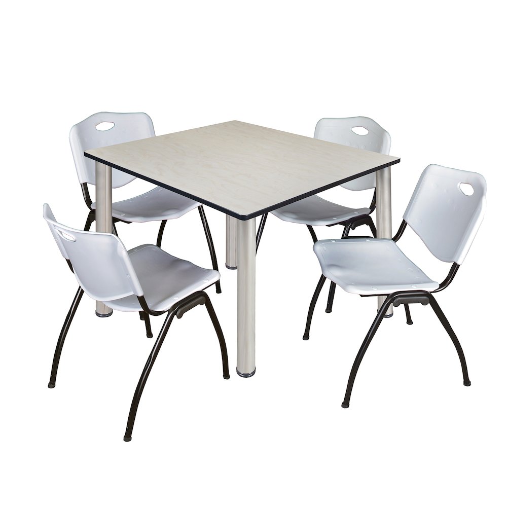48 in Square Breakroom Table- Maple Top, Chrome Legs, 4 M Stack Chairs- Grey. Picture 1