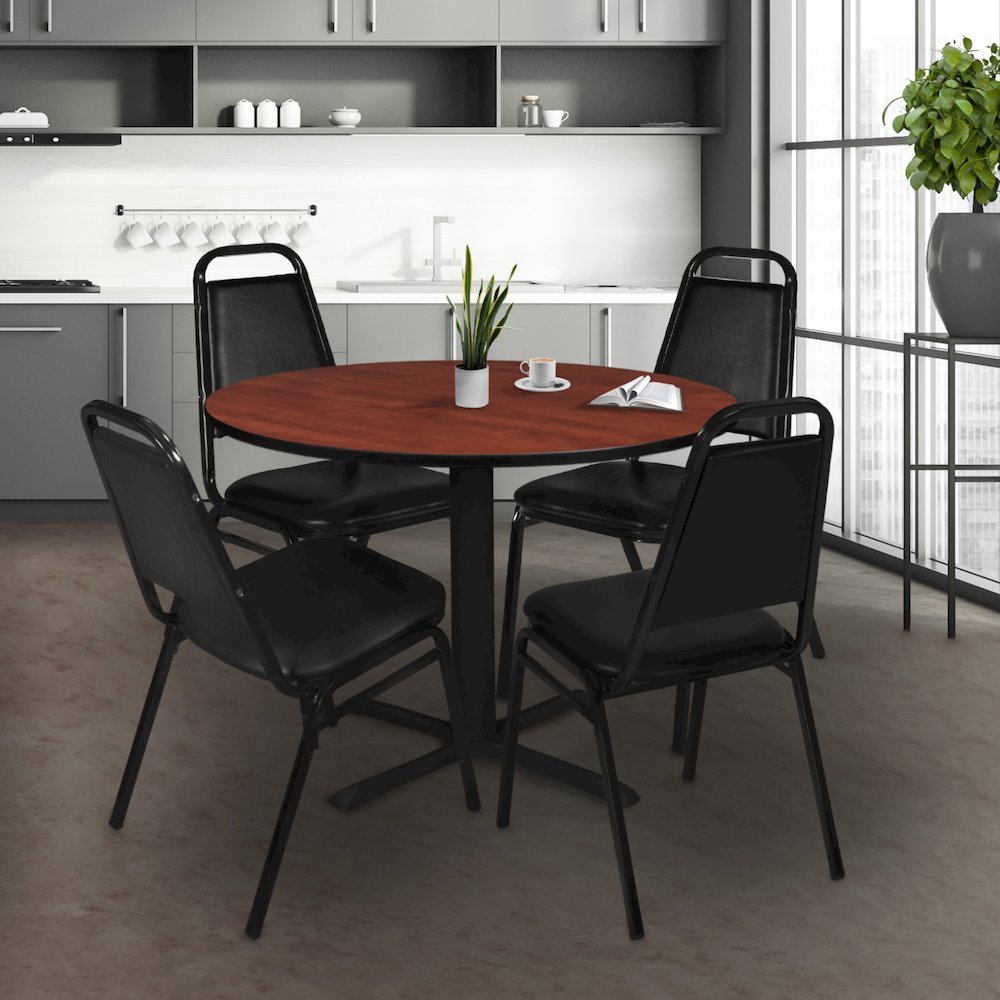 Large 48 in. Round X-Base Breakroom Table- Cherry. Picture 4