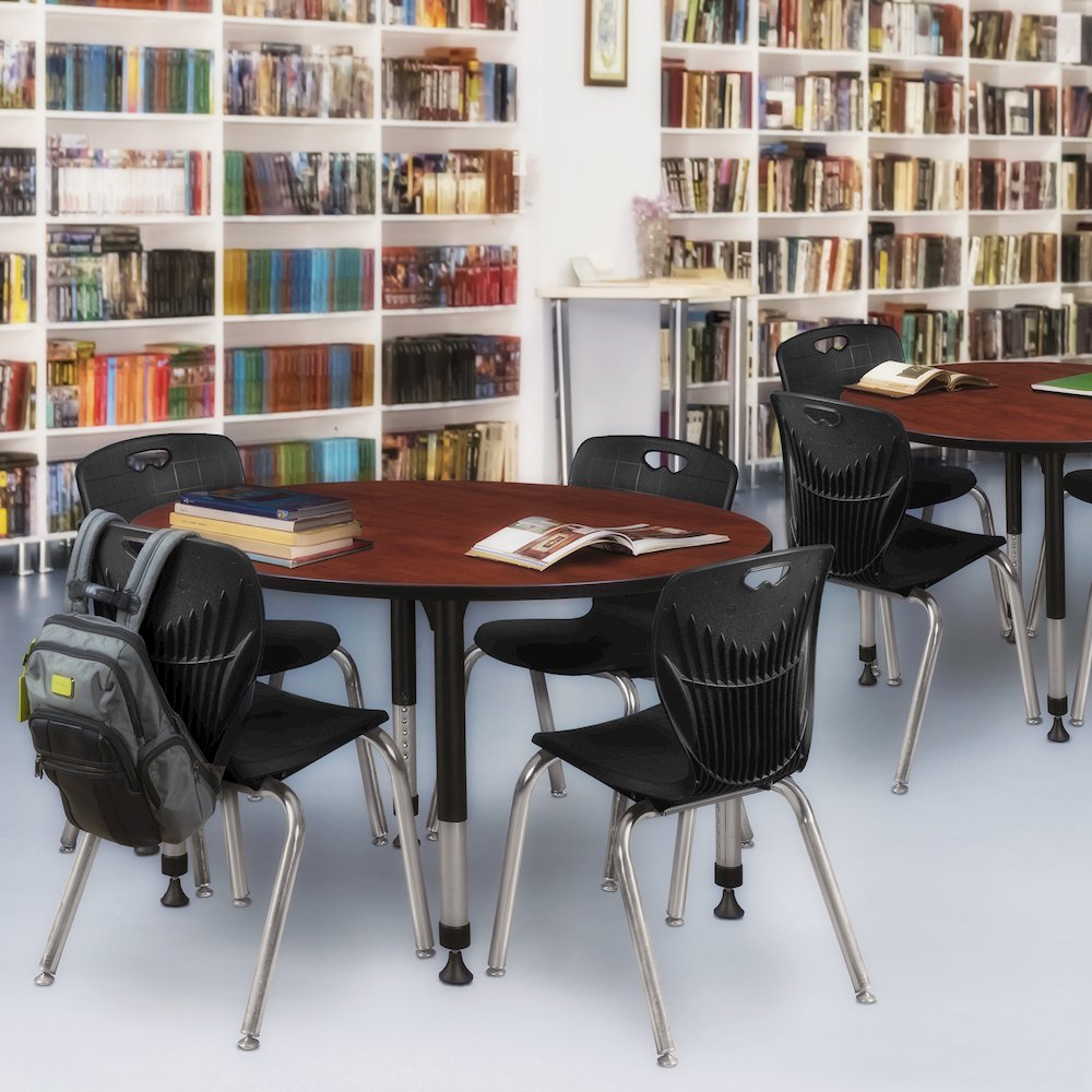 48 Round Adjustable Classroom Table- Cherry & 4 Andy 18 Stack Chairs- Black. Picture 6