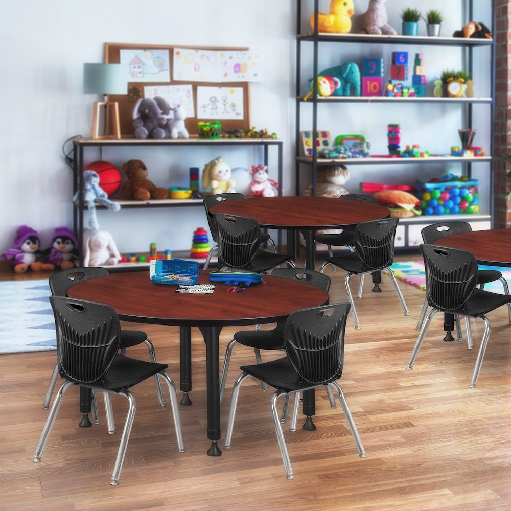 48 Round Adjustable Classroom Table- Cherry & 4 Andy 12 Stack Chairs- Black. Picture 6