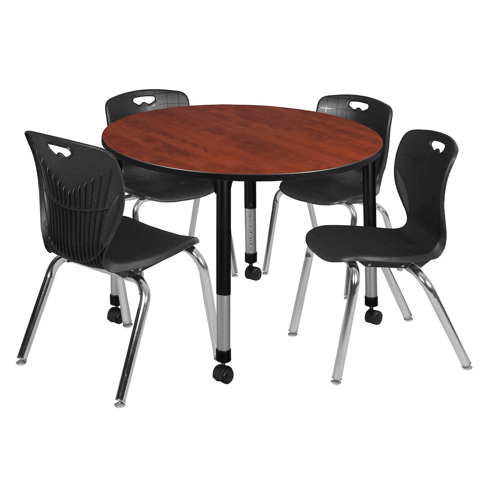 48 Round Adjustable Classroom Table- Cherry & 4 Andy 18 Stack Chairs- Black. Picture 1