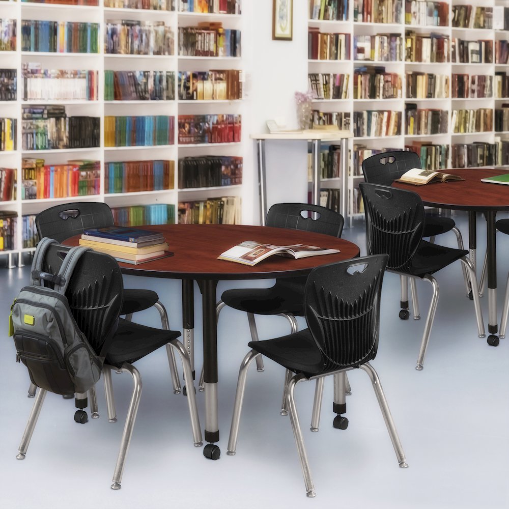 48 Round Adjustable Classroom Table- Cherry & 4 Andy 18 Stack Chairs- Black. Picture 6