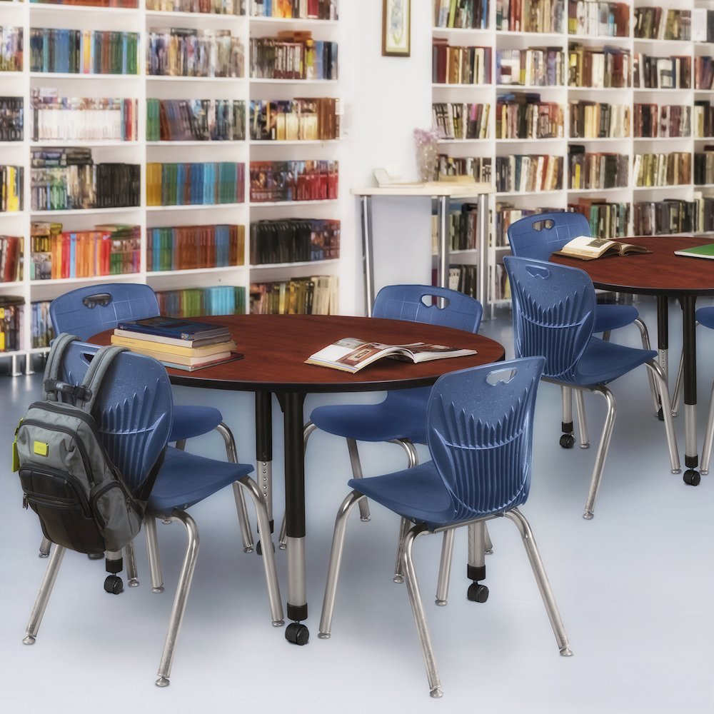 48 Round Adjustable Classroom Table- Cherry & 4 Andy 18 Stack Chairs- Blue. Picture 6