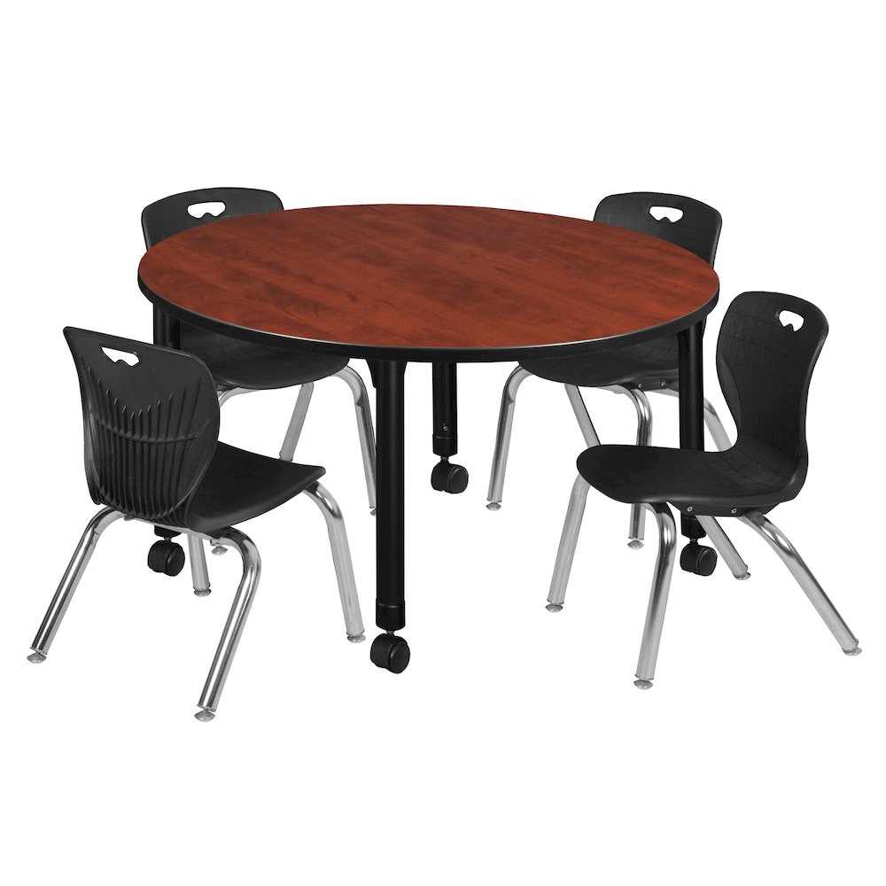 48 Round Adjustable Classroom Table- Cherry & 4 Andy 12 Stack Chairs- Black. Picture 1